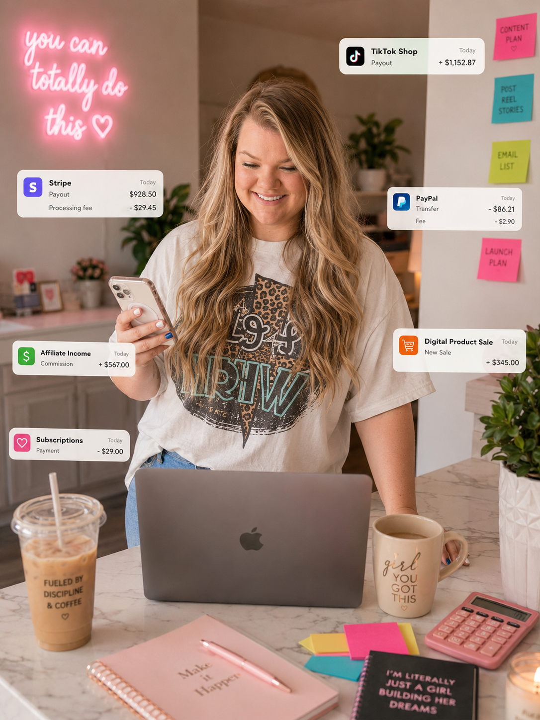 Creator managing her online income